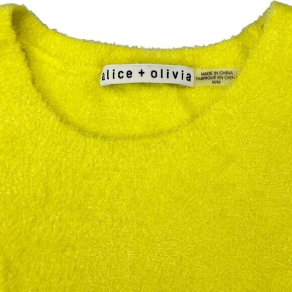 ALICE + OLIVIA Amity Fuzzy Yellow Crop Top Sz Medium - Picture 3 of 5